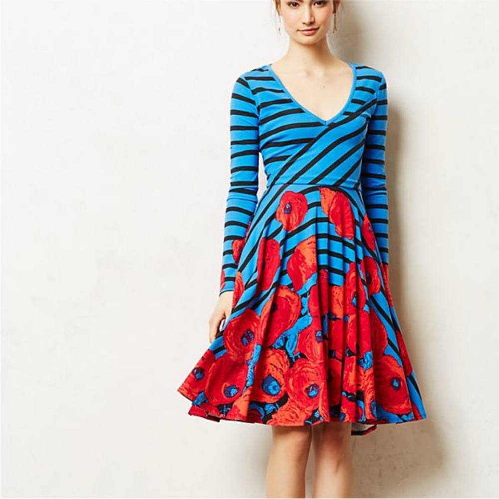 Anthropologie Tracy Reese Coquelicot Poppy Striped Long Sleeve Dress